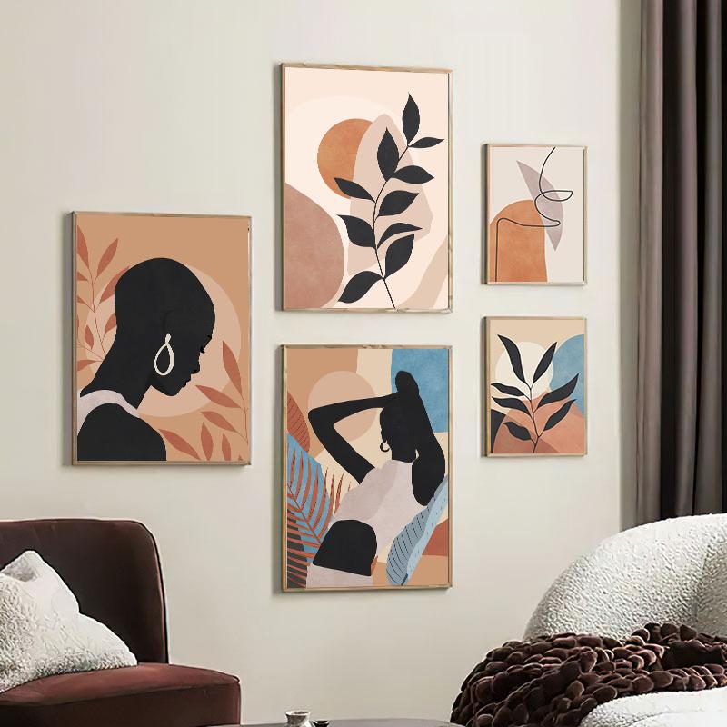 Black Africa Woman Boho Moon Hand Leaf Abstract Wall Art Canvas Painting Posters And Prints Wall Pictures For Living Room Decor No Frame
