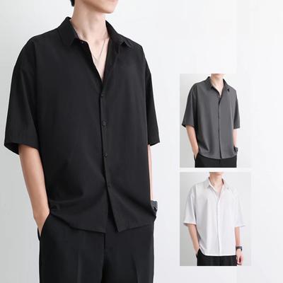 Men Summer Shirt Turn-down Collar Single-breasted Loose Short Sleeve Solid Color Buttons Soft Breathable Men Casual Top