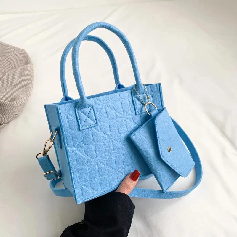 New Solid Color Small Square Bag Felt Shoulder Bag Simple Handbag for Spring Luxury Designer Casual Crossbody Bag for Women