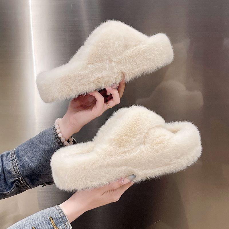 Autumn and winter new thick-bottomed fluffy indoor casual cotton slippers versatile fluffy slippers women's outer wear