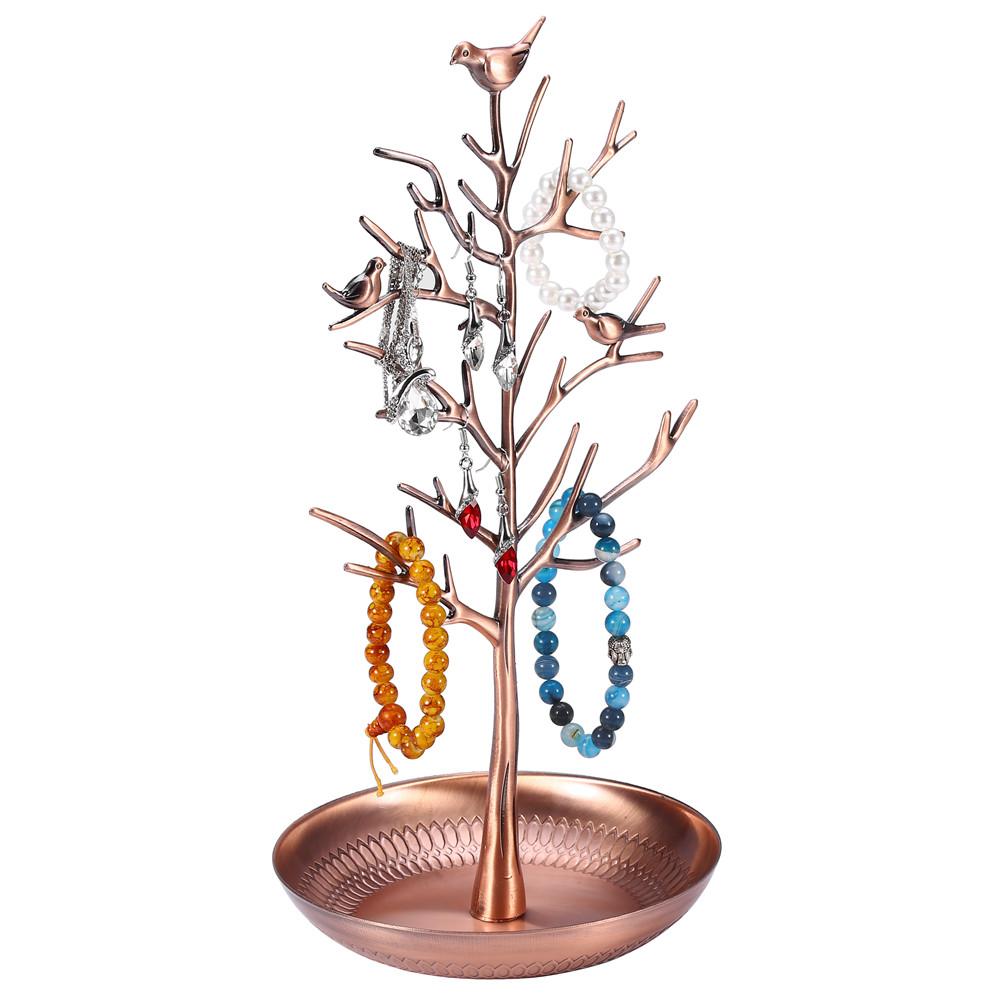 Metal Earring Rack Necklace Organizer Jewelry Holder Ornament Display Tree Stand (Bronze)