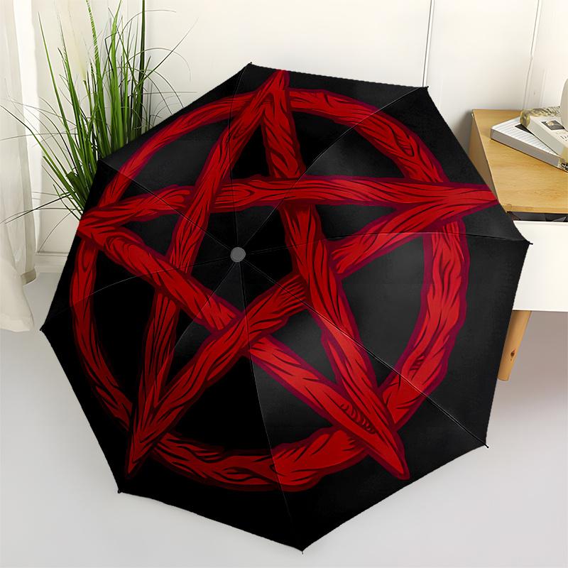 

Star, Pentagram Automatic folding umbrella simple eight rib design, bright color pattern, durable iron frame, ideal for travel and outdoor,