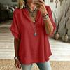 Women Casual V Neck Shirt Fringe Trim Short Sleeve Blouse Button Detail Loose Fit Top for Everyday Wear