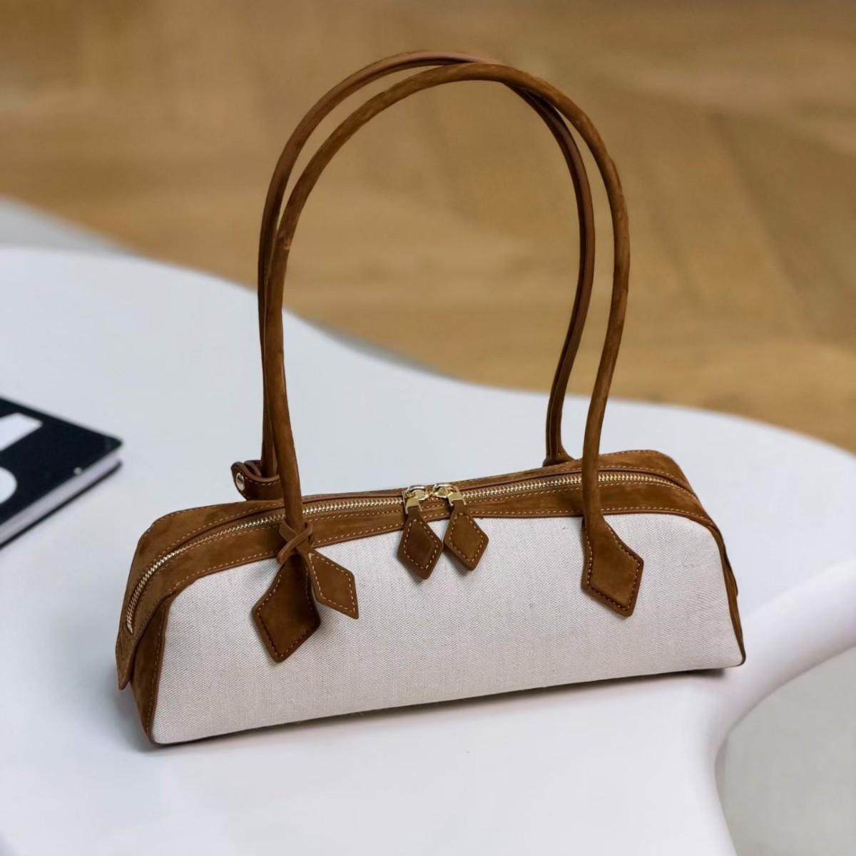 New Fashion Minimalist First Layer Cowhide Sausage Bag Women s Genuine Leather Shoulder Bag Suede Underarm Baguette Bag Women s Trend 33*12*10cm
