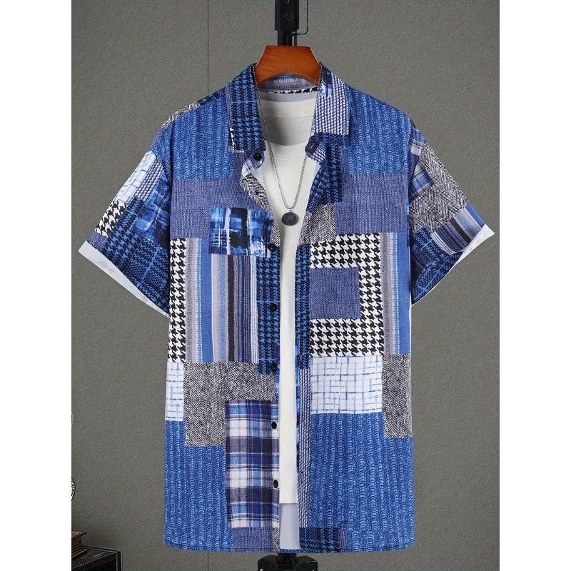 Palmshadow Herrenhemd 3D-Druck Camisa Ärmelhemd Atmungsaktiv Business Urlaub Alltag Outdoor Kurzarmhemd