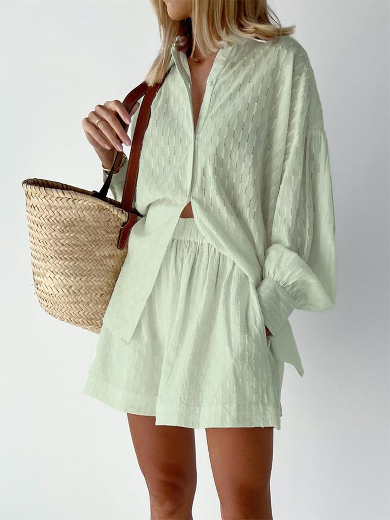 Oversized Collar Shirt and Shorts Set In Multiple Colors