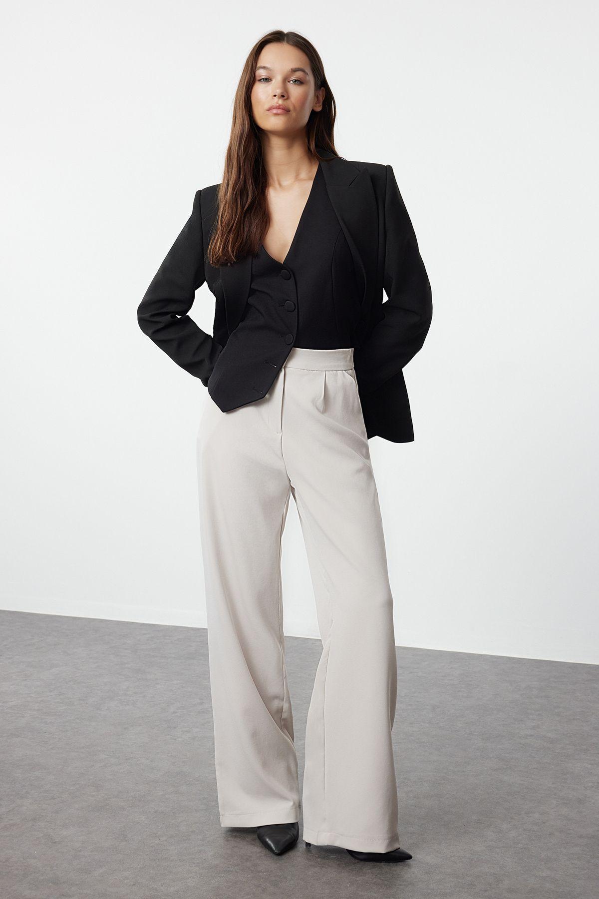 

Women s Fashion Beige Wide Leg Wide Leg Woven Trousers 2XS