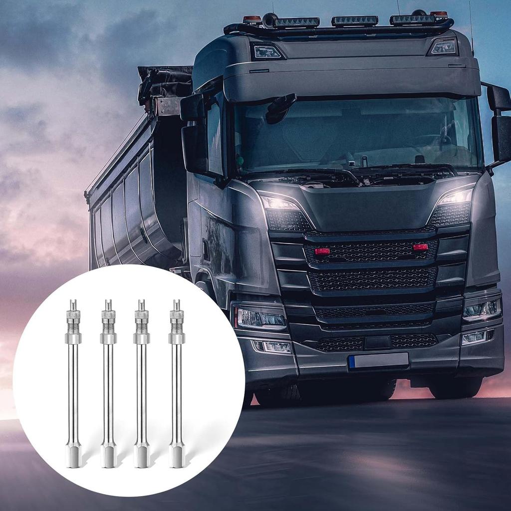 4 Inch Dually Valve Stem Extenders, 4 PCS Heavey Duty Chrome Brass Tire Valve Extension Rod Caps for RV Tires, Truck, Motorhome, Coach, Pickup,