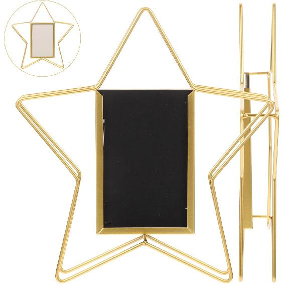 VOSAREA Vertical Photo Frame Star Shape Metal Wire Art Picture Frame Floating Picture Frames Rotatable Picture Display Frame Ideal for Housewarming
