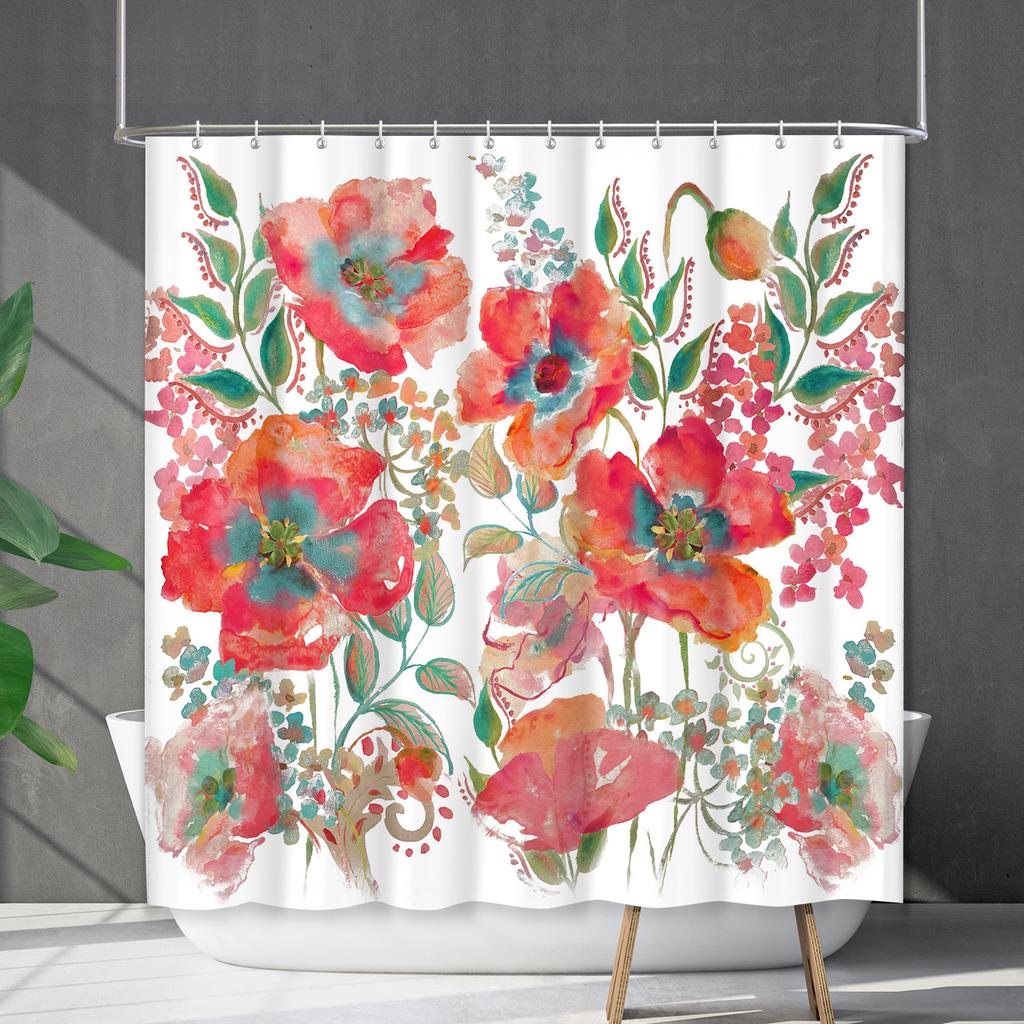 Duschvorhang Wasserdicht Und Schimmelresistent 3D Digitaldruck Pflanze Blume Und Gras Duschvorhang Badezimmer Trennvorhang