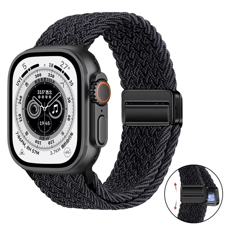 Nylon Braided Band For Apple Watch Series Ultra 3 2 1 49mm 11 10 46mm 42mm 9 8 7 45mm 41mm Magnetic Strap iWatch 6 5 SE 44/40mm Belt