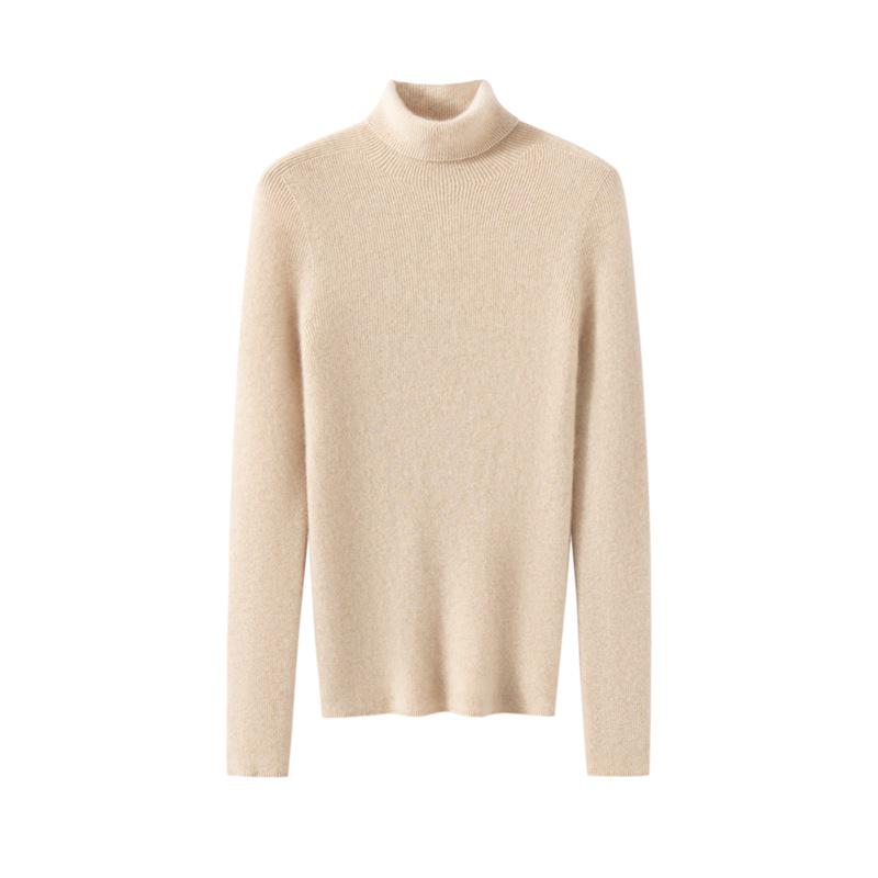 Women's 100% Cashmere High Neck Sweater - Autumn/Winter Rib Knit Base Layer