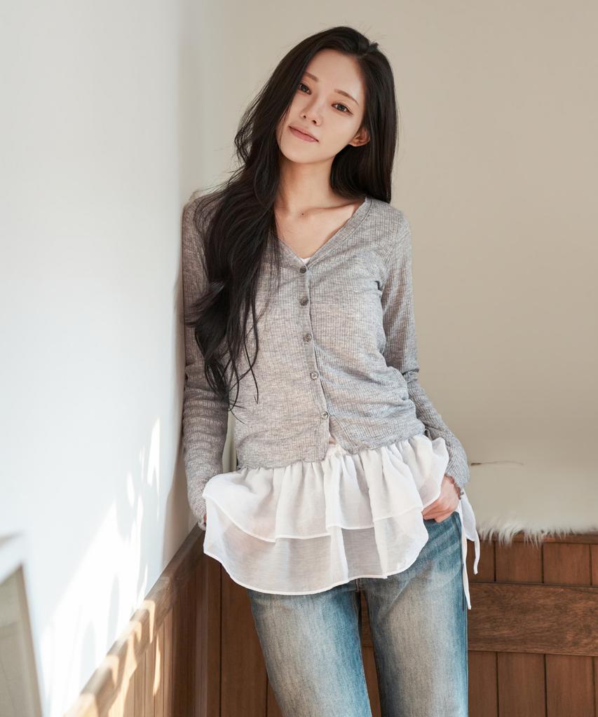 Waarforwoman Wk-23 Frill Cardigan_Gray