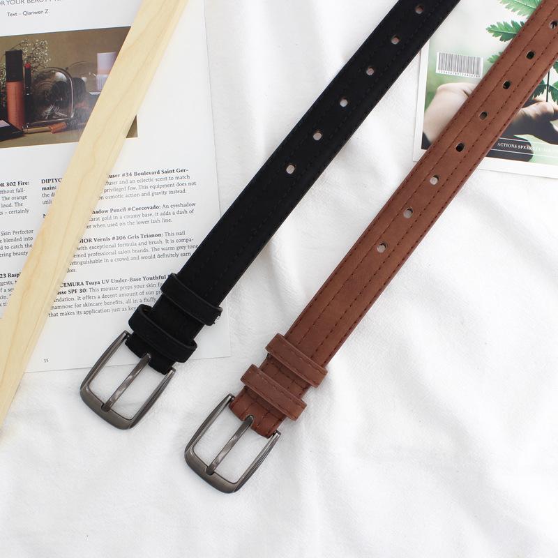 Vintage Matte Belt Body Cut Line Porous Design Belt Female Minimalist Student Decorative Wide Belt
