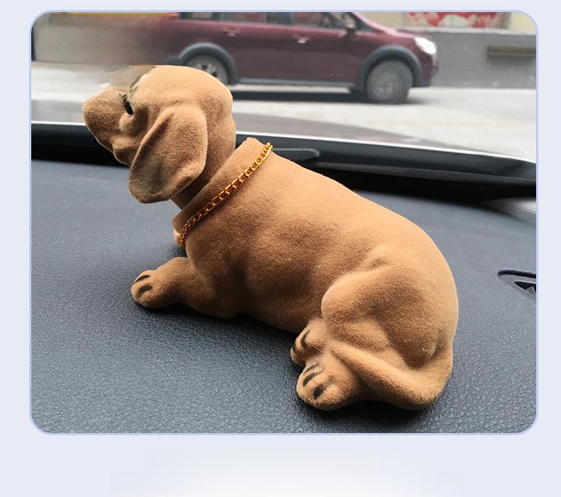 Resin Flocking Dachshund Shaking Head Car Ornament