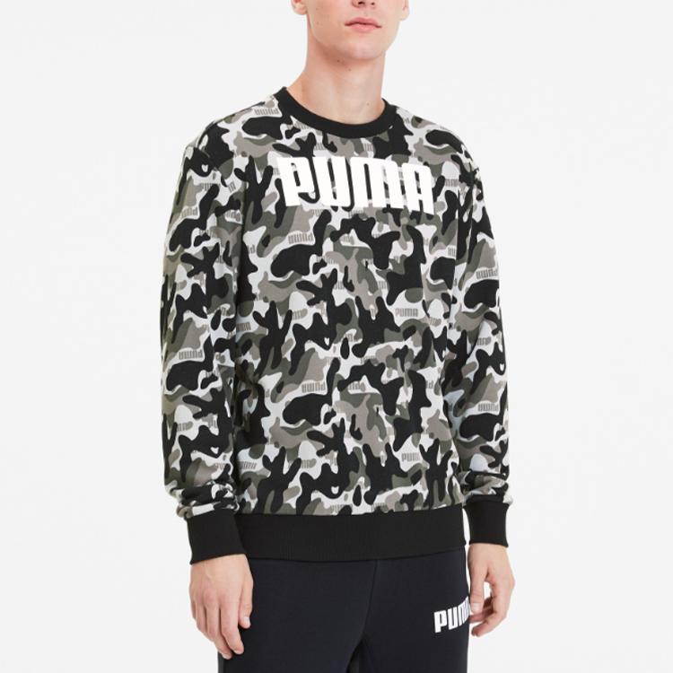 Puma Rebel Camo Logo Print Crewneck Sweatshirt Men Sweatshirt Black 582776-01