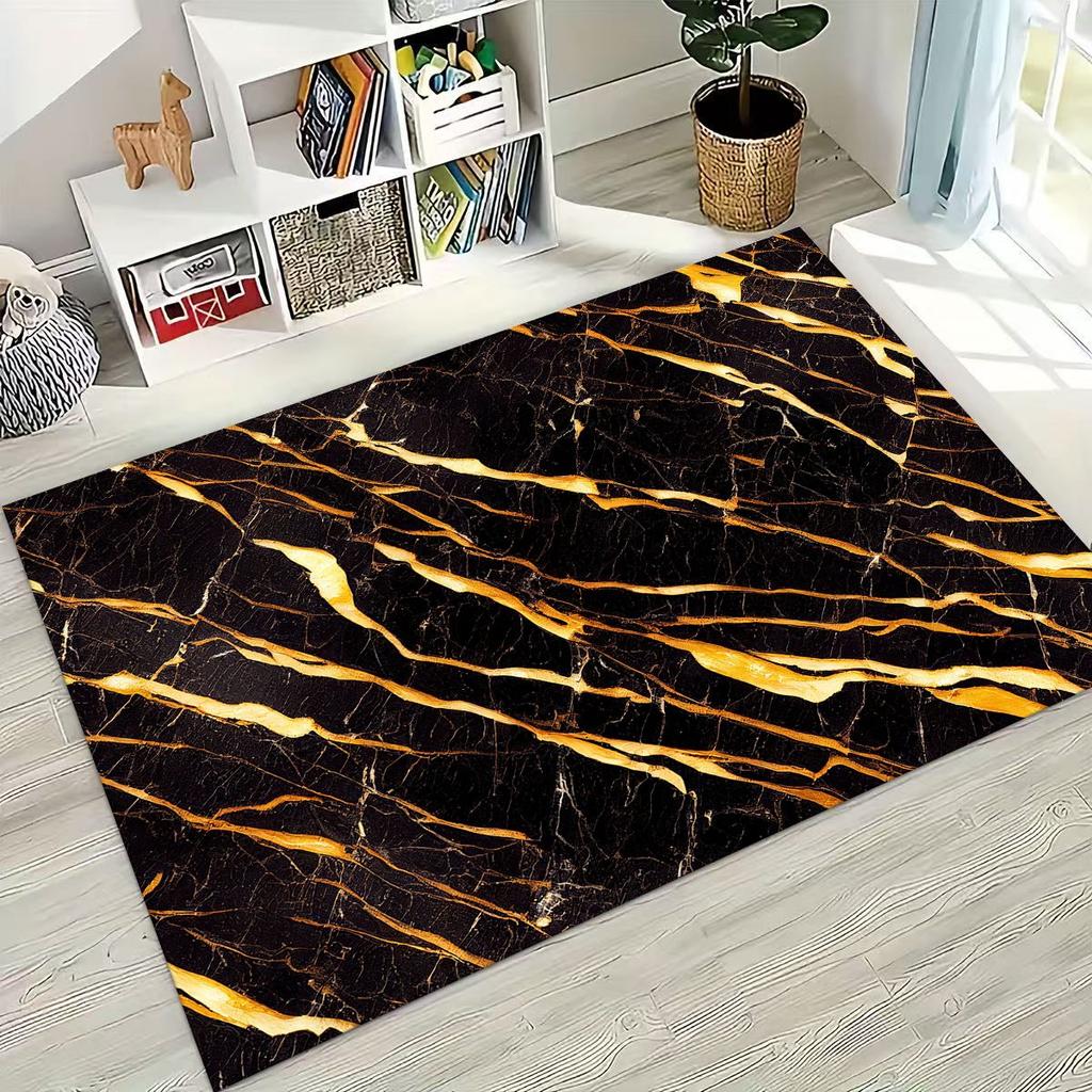 2026 Luxurious Marble Black Green Gold Colorful Stone Texture Rug for Bedroom Living Room Sofa Home Doormat Decor,Non-slip Mat