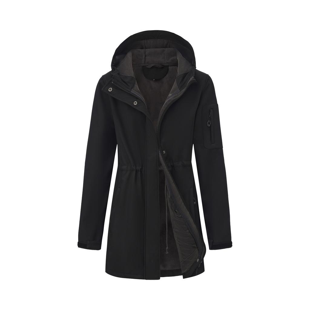 Women's Casual Solid Color Long Sleeved Pocket With Fleece Jacket Hooded Coat Windbreaker