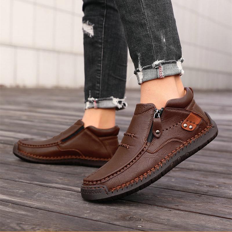 Plus Size Fashi Breathable No-Slip Cold-Resistant Comfortable Casual Outdoor Handmade Leather Autumn Winter Men Ankle Boots