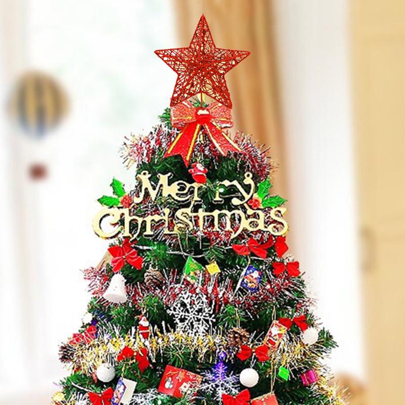 1pc Gold/Silver/Red/Blue Glitter Christmas Tree Topper Decoration Metal Star Xmas Ornament Happy New Year Decor Party Supply