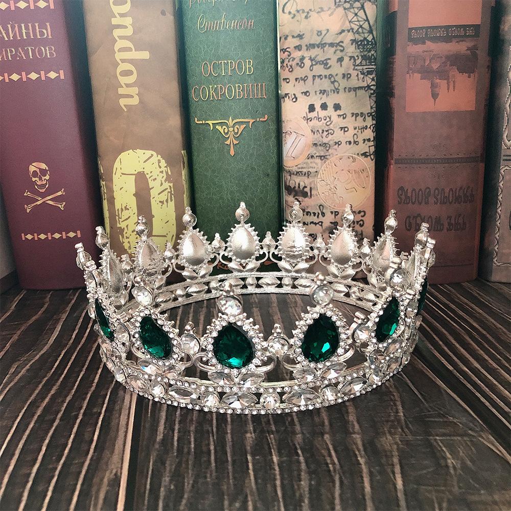Round Bridal Large Crown Baroque Drop Diamond Bridal Crown Tiara Wedding Accessories Crown