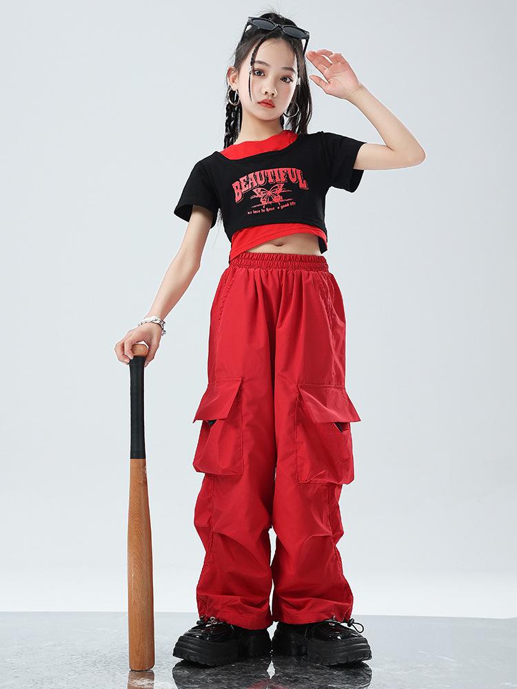 Kids' Hip Hop Dance Outfit: Boys' Trendy Set & Girls' Crop Top with Cargo Pants - Summer Jazz Performance Wear