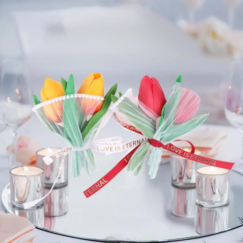 For Desk Decor Weddings Special Moments Adorable Mini Floral Arrangement Mini Tulip Bouquet Simulated Flower Perfect