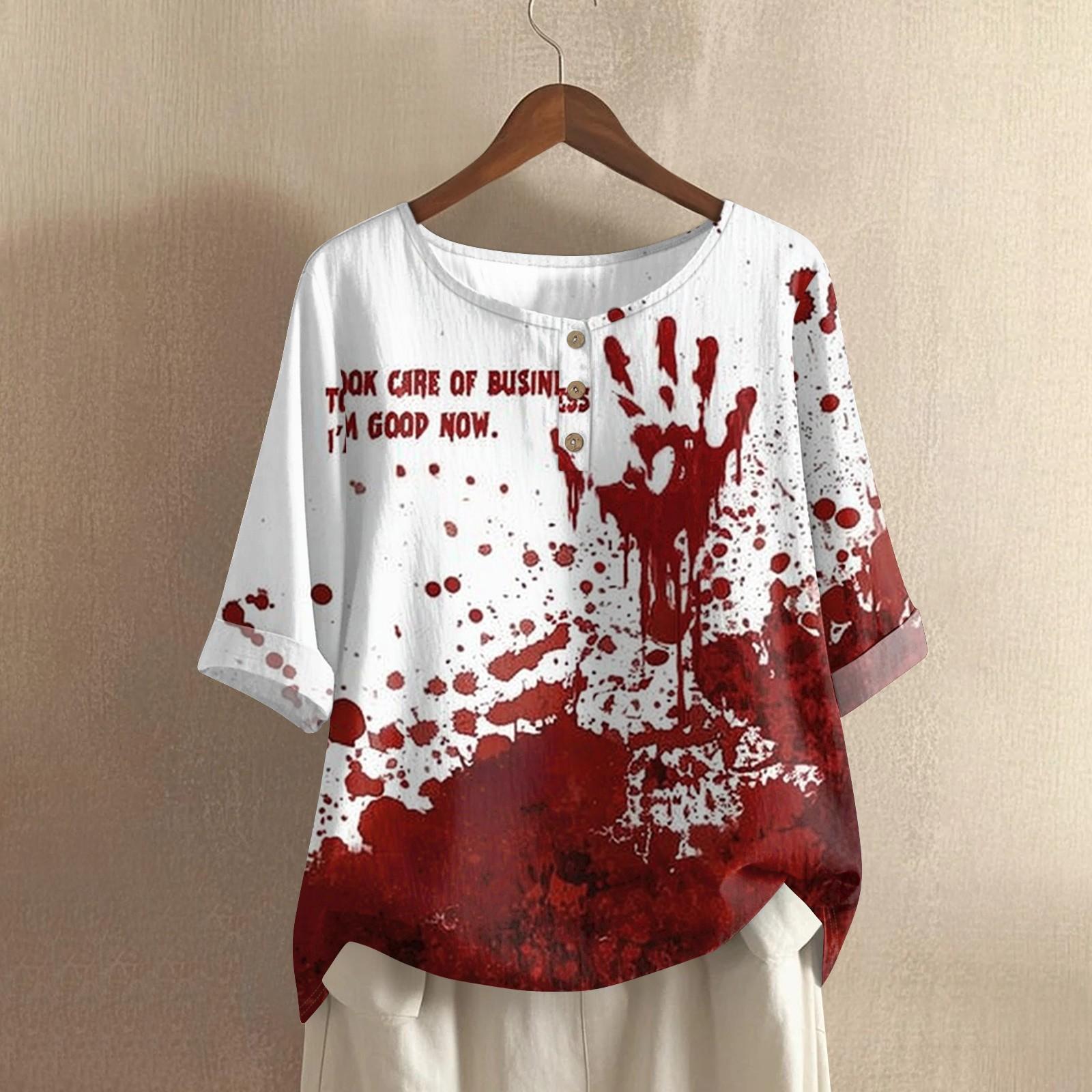 

Women s Fashionable And Casual Shirt Half-sleeve Round Neck Print Blouse Top XXL