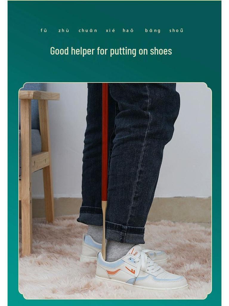 Pterocarpus Santalinus Premium Brass Shoehorn with Long Handle - Easy Lift for Pregnant Women