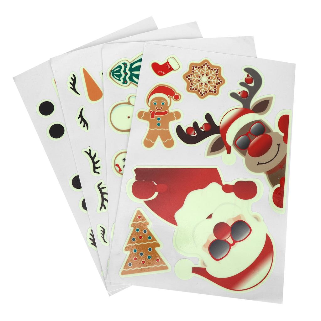 4 SZT. DIY Świecące Naklejki Dekoracyjne ze Wzorem Świętego Mikołaja, Bałwana, Łosia na Ścianę, Drzwi, Dekoracje Świąteczne