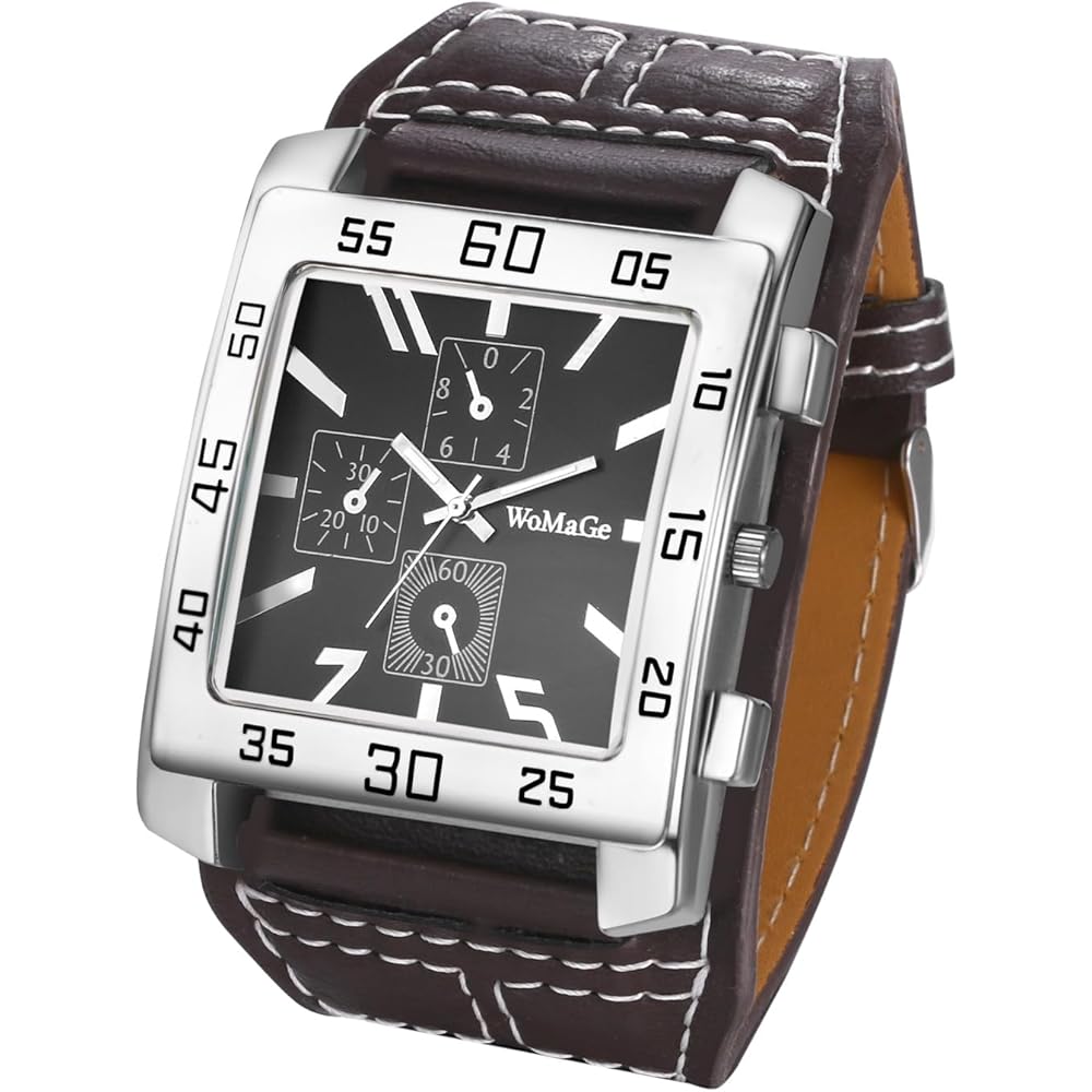 Men s Antique Square Analog Quartz Watch Black Leather Strap Waterproof Fashion Accessory