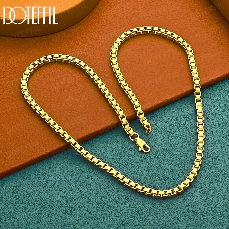 925 Sterling Silver 20-inch 4mm Square Gold Necklace Wedding Jewelry