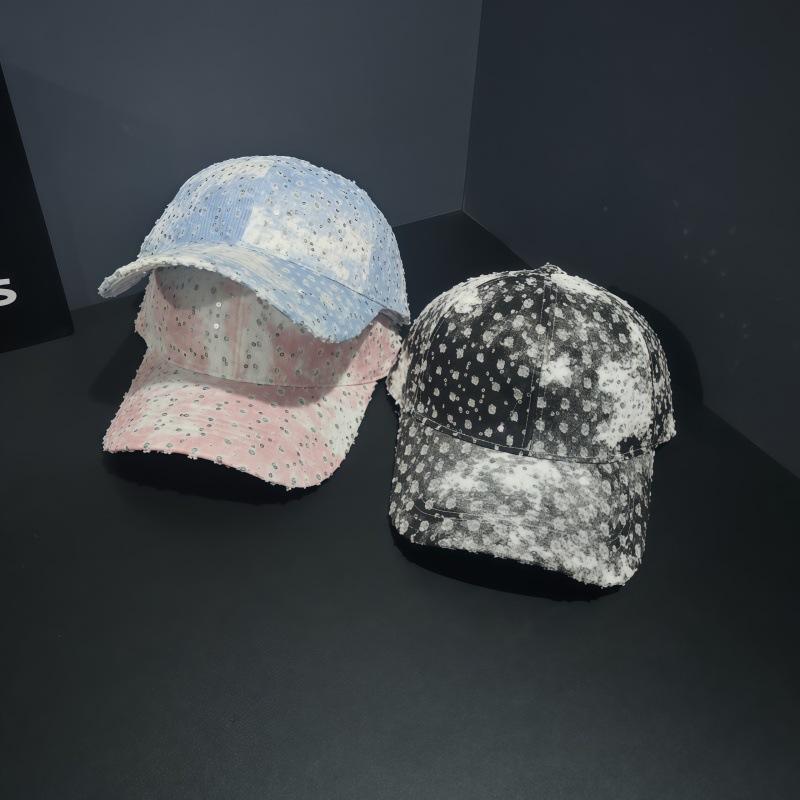 Spring and summer new fashion niche sequins old hole design baseball cap outdoor street racket travel sunshade sunscreen cap