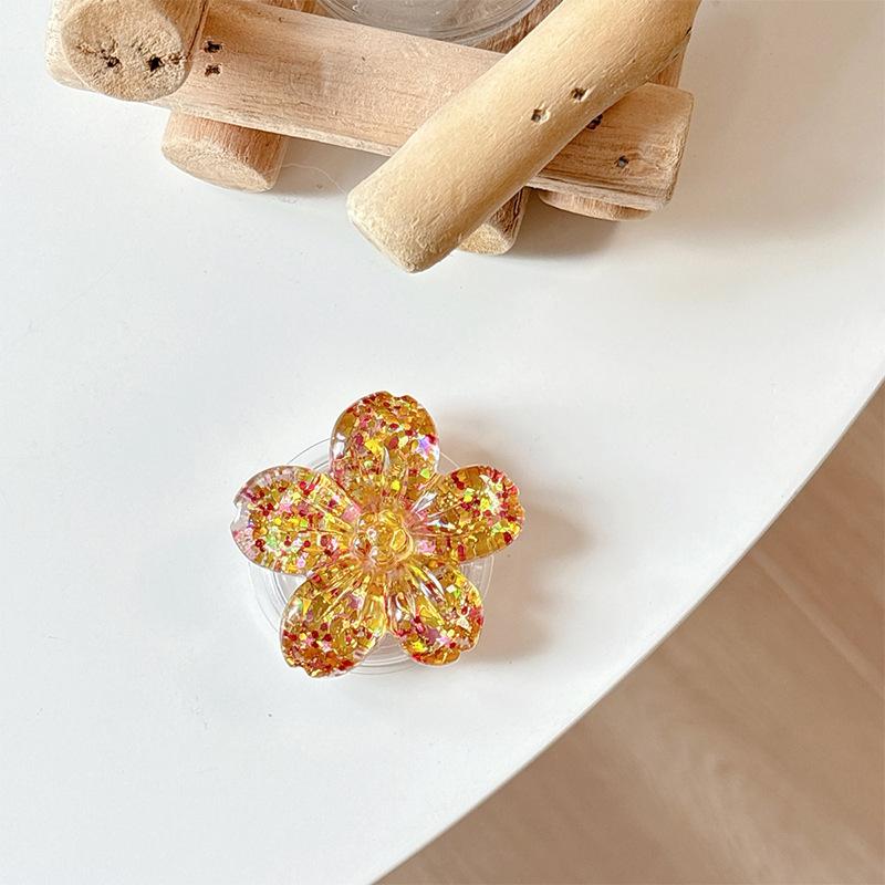 Glitter Sequins Three-Dimensional Flowers Mobile Phone Airbag Bracket Paste Ring Desktop Lazy Watching Drama Girl Heart