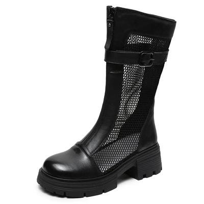 Mode Hohe Qualität 5.5CM Air Mesh Echtes Leder Damen Hollow Stiefeletten Sandalen Schuhe Plateau Keil Atmungsaktiv Sommer Mode
