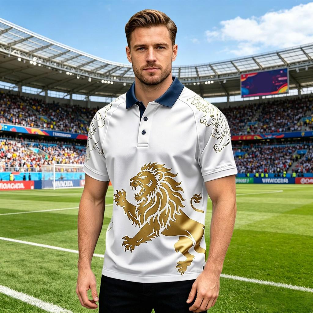 Klassiek Heren Poloshirt Voetbalshirt met Bedrukt Engeland Embleem en Badge Ontwerp Geschikt voor Casual en Sportkleding