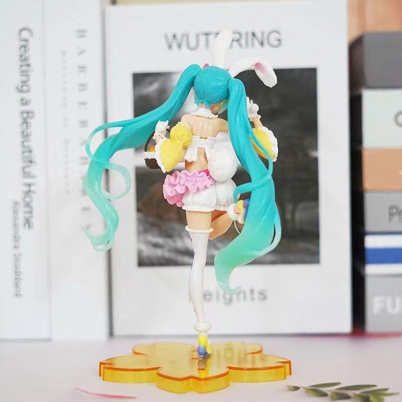 Hatsune Miku Spring Costume with Rabbit Ears Figurine Toy Ornament Anime Model for Decoration