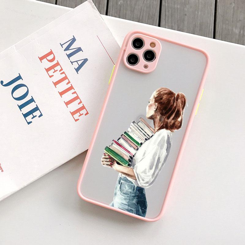 Read Book Coffee Girl Phone Case Cute Cover for Iphone X XS XR 17 16 15 13 14 12 11 Pro Max Mini 16 15 14 Plus Shockproof Cover