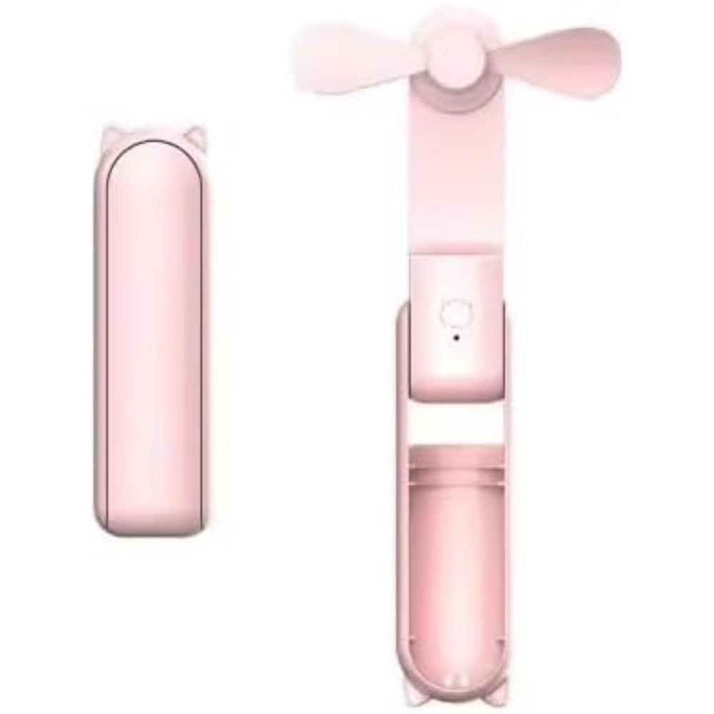 Portable Personal Mini Fan, Foldable, Small Handheld with USB Rechargeable Battery, Soft Blades (Pink)