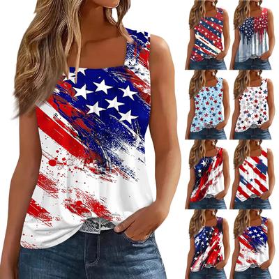 Square Collar Tank Top Women Print Tank Tee Casual Loose Fit Sleeveless Shirt
