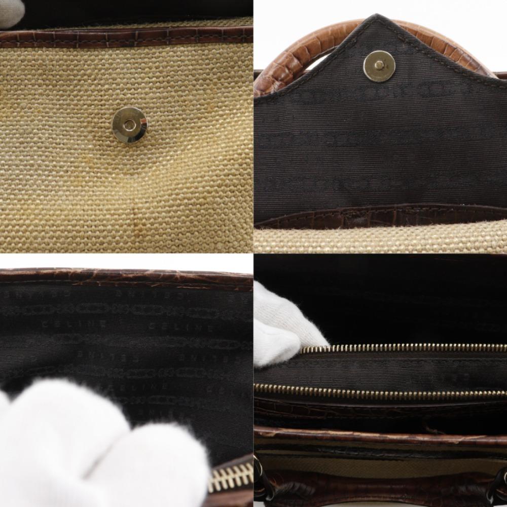CELINE Boogie bag Handbag triomphe charm Brown straw/Embossed Leather Women Used