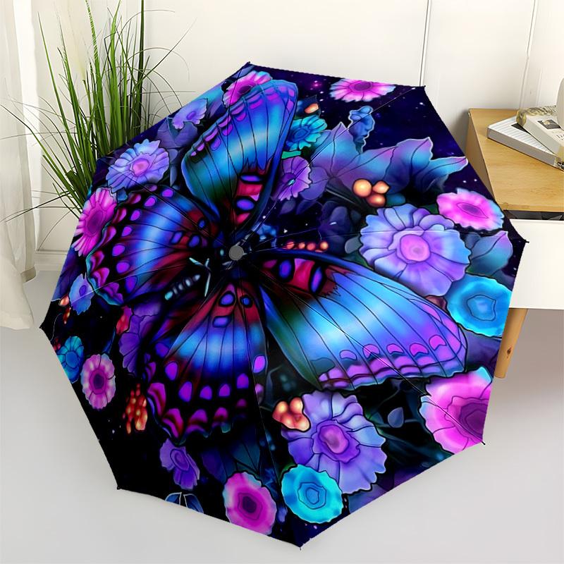 1pc Butterfly Flowers Mandala Automatic Folding Umbrella - Portable Collapsible 8-Rib Umbrella for All Seasons Yy251119172