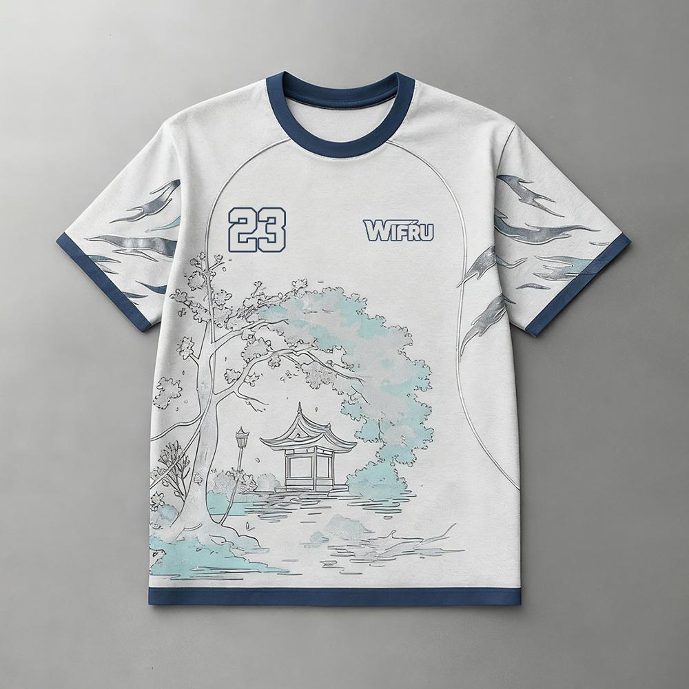 

Traditional Ink Painting Graphic Football T-shirt WIFRU Japanese Anime Style Sports Training Jersey Men s Breathable Casual Tops S