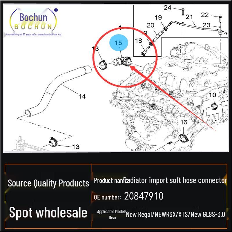 Compatible Radiator Hose Connector for New Regal, New GL8S/XTS, New SRX 3.0/3.6 Models
