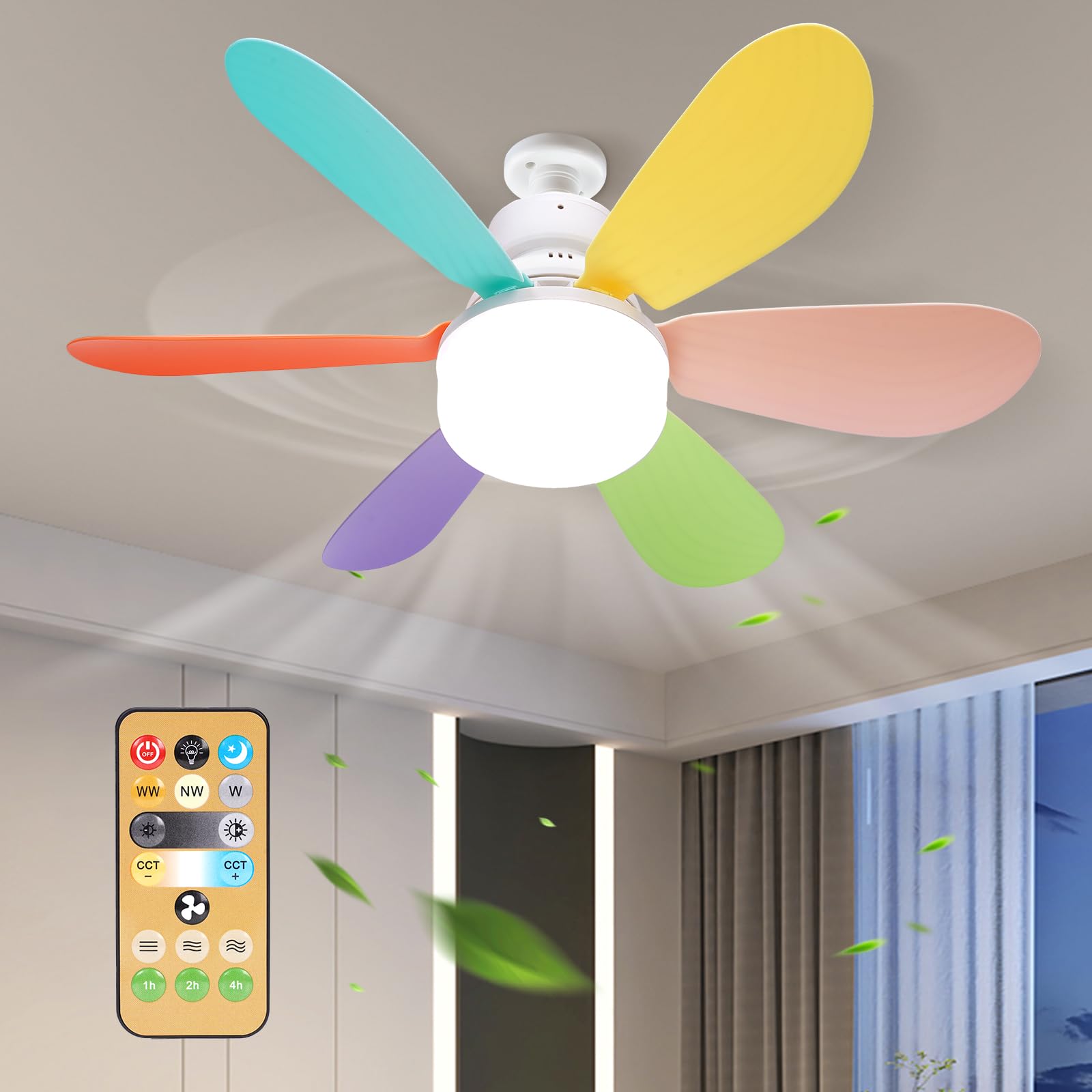 

E26 E27 Base LED Home-use Ceiling Fan Light with Wireless Remote 42cm Smart Quiet Fan Light for Room Office Study Kitchen