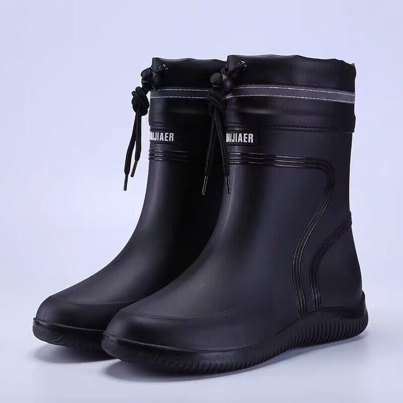 Waterproof shoes men's and women's rain shoes fashionable medium tube thickened warm rubber shoes work non-slip fishing kitchen rain boots