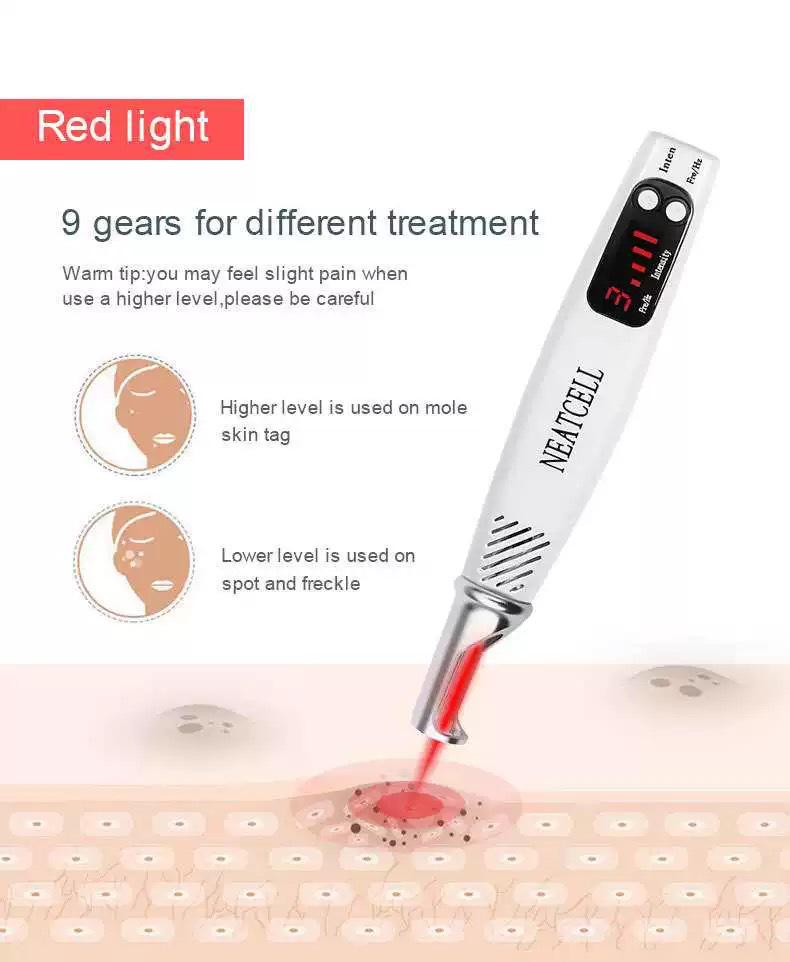 Portable Picosecond Laser Pen for Mole and Freckle Removal with Red and Blue Light