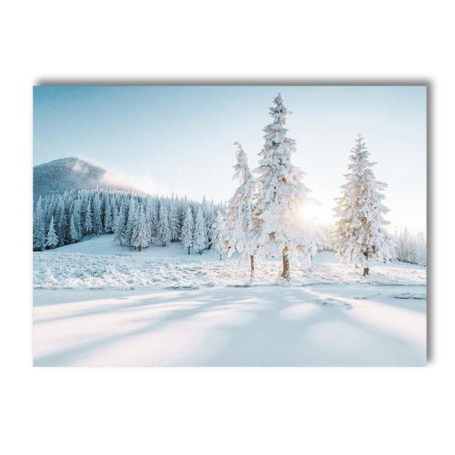 Winter Lake Mountain Canvas Painting Snow Tree Deer Wall Art Picture Print Natural Landscape Nordic Poster Room Home Decor Gifts