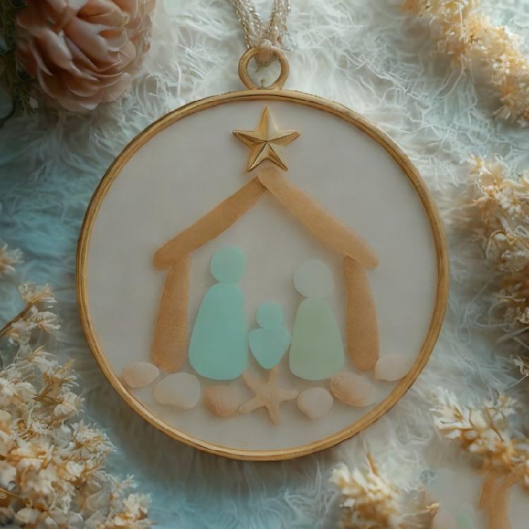 Acrylic Christmas Tree Ornament Decorative Sea Glass Coastal Holiday Accent Pendant Unique Religious Gift