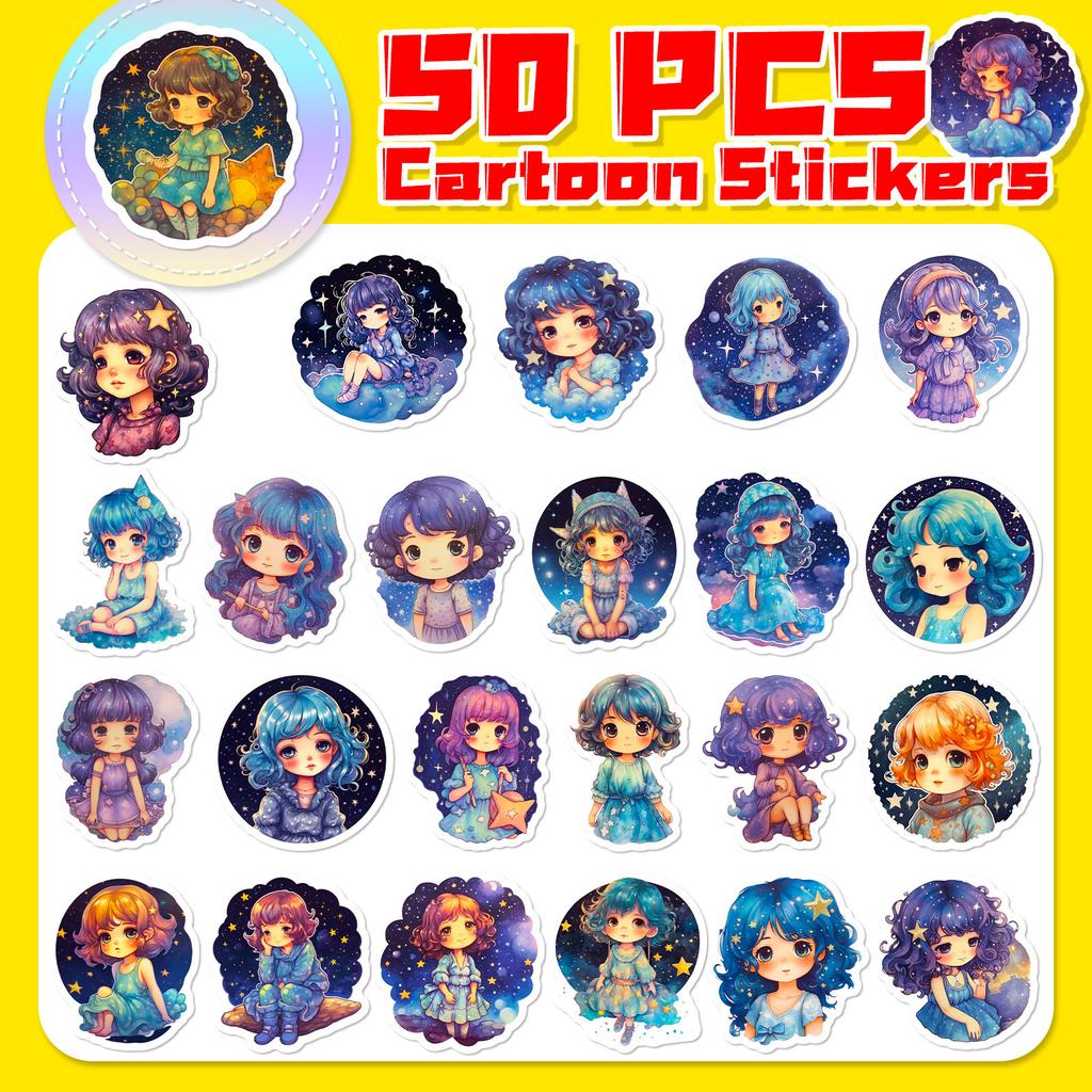 50 Star Girl Stickers Dream Girl Pattern Characters Children Cute Girls Graffiti Stickers